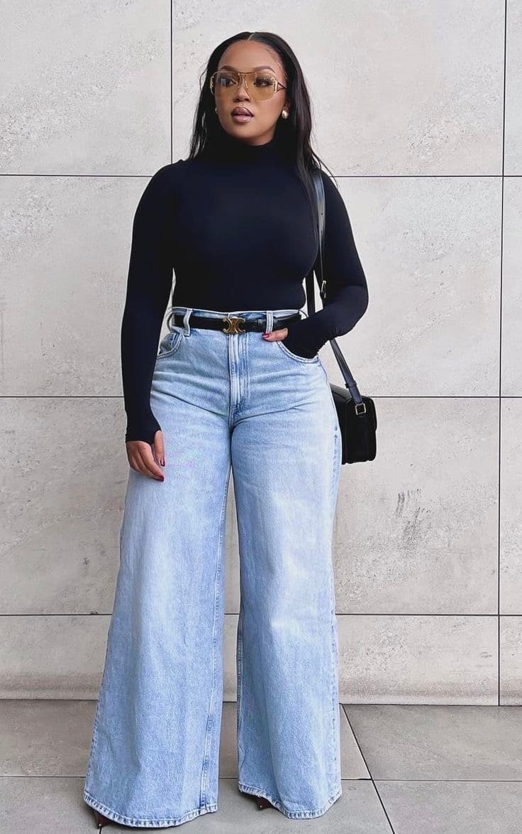 Wide legs mom jeans sky blue